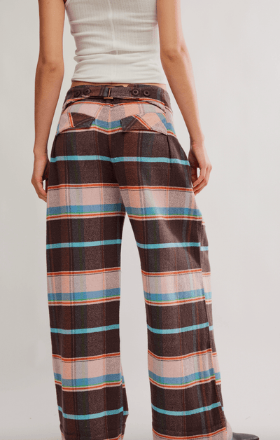 BUCKLE BACK PLAID TROUSER BY FREE PEOPLE