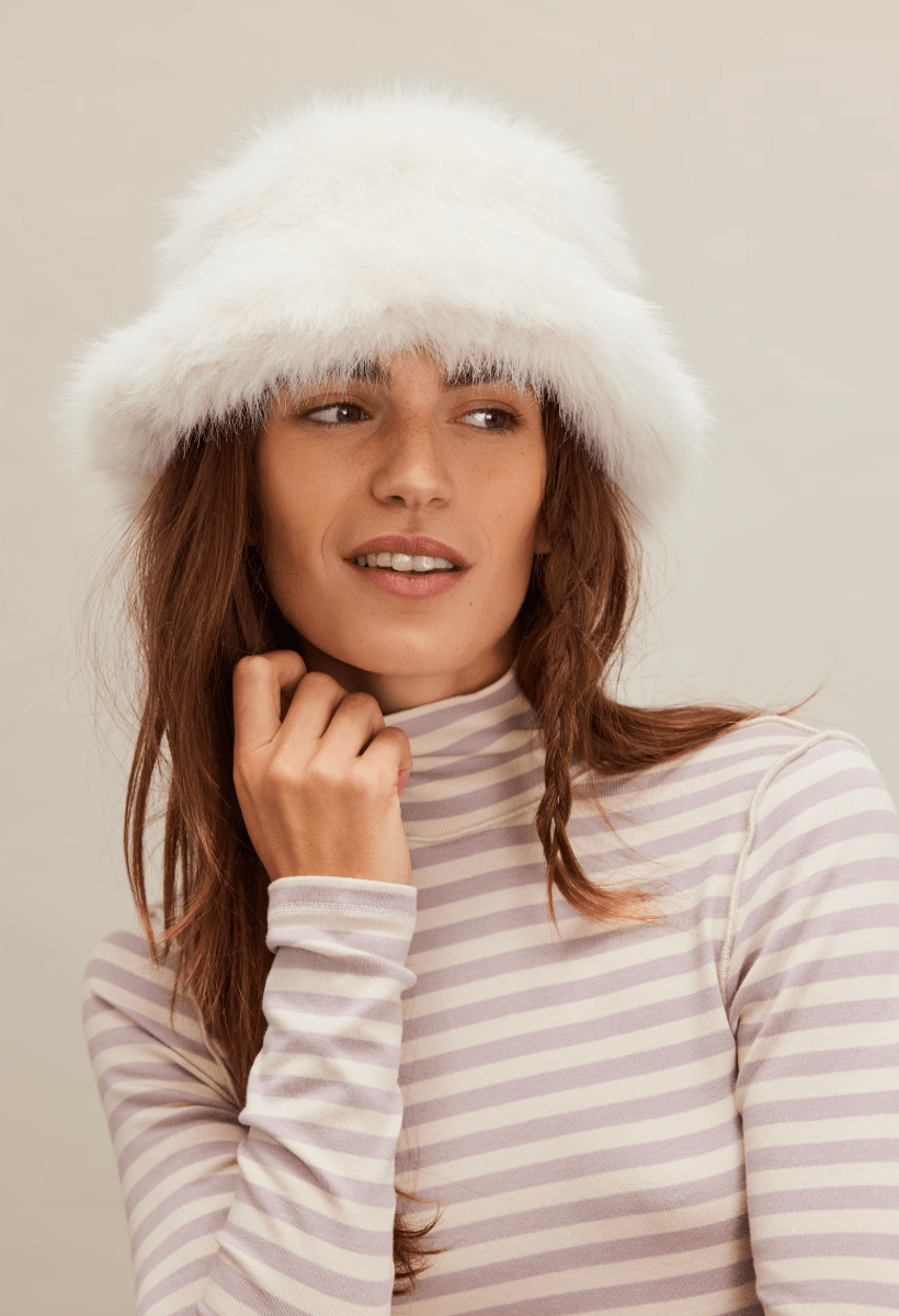 Free People Unreal Fur Ice Queen New Stylish Blue Faux Fur Bucket Hat Free People ice queen faux fur bucket hat in sky | ASOS main image 3