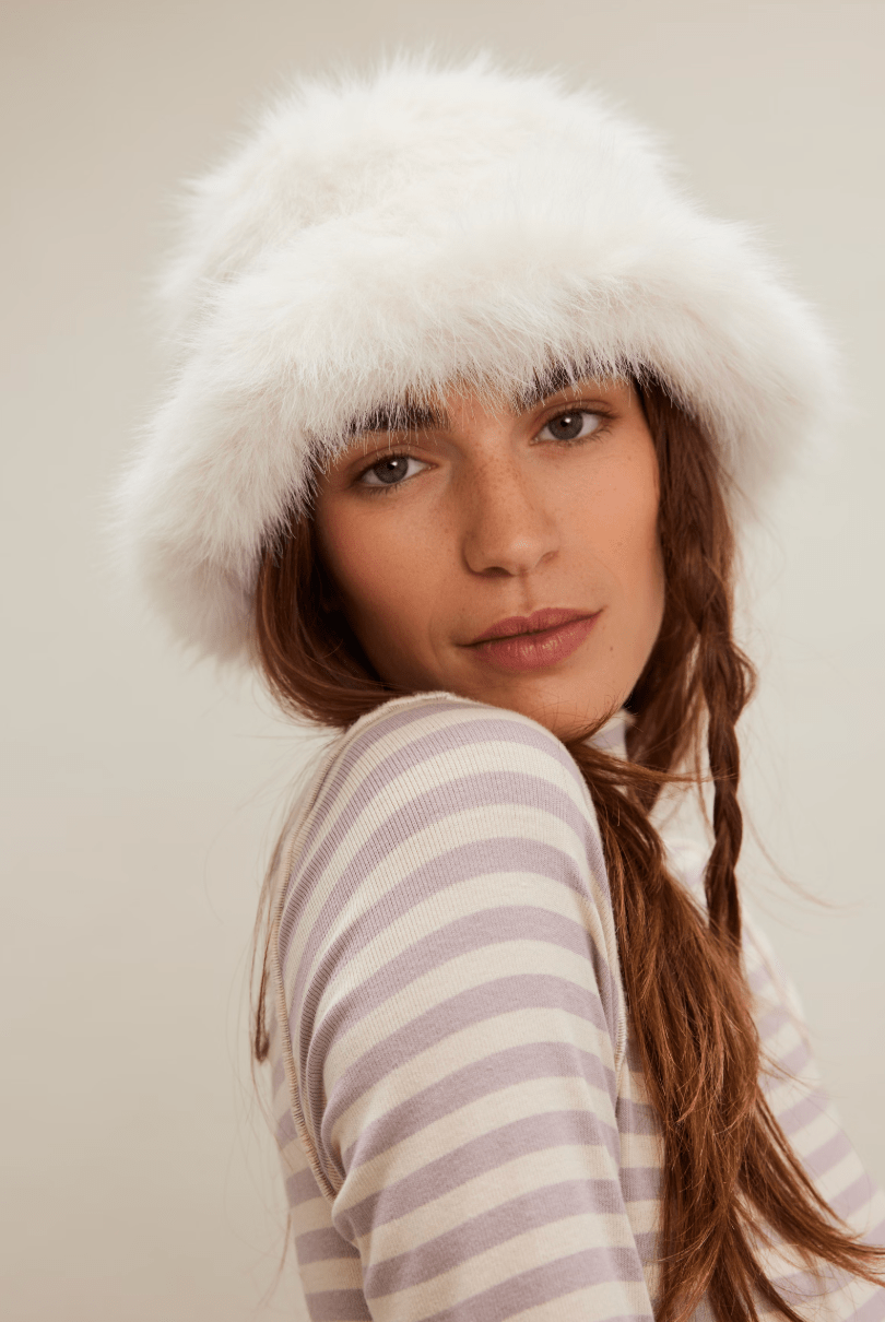 NEW Free People Shaggy Sherpa Bucket Hat Off White with Black Stripes One Size Free People | Accessories | New Free People Shaggy Sherpa  main image 4