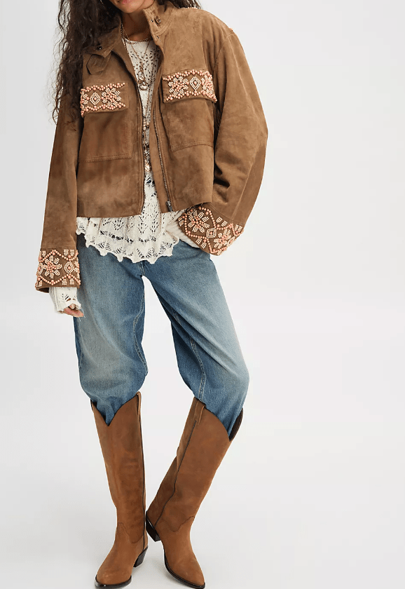 BALI FADING MOON CROPPED SUEDE JACKET BY FREE PEOPLE