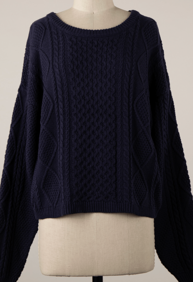 Cable Braid Knit Cropped Sweater Top BY 75