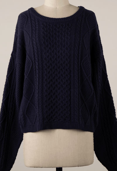 Cable Braid Knit Cropped Sweater Top BY 75