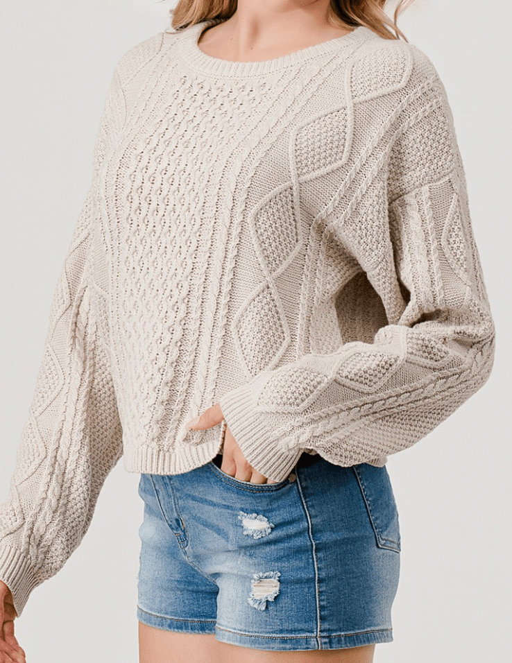 Cable Braid Knit Cropped Sweater Top BY 75