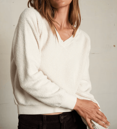 Zuri Reverse Fleece Vneck Raglan Sweatshirt by PERFECT WHITE TEE