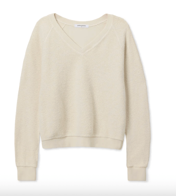 Zuri Reverse Fleece Vneck Raglan Sweatshirt by PERFECT WHITE TEE