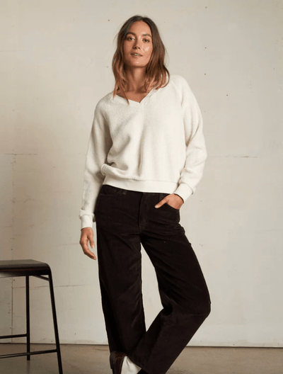 Zuri Reverse Fleece Vneck Raglan Sweatshirt by PERFECT WHITE TEE