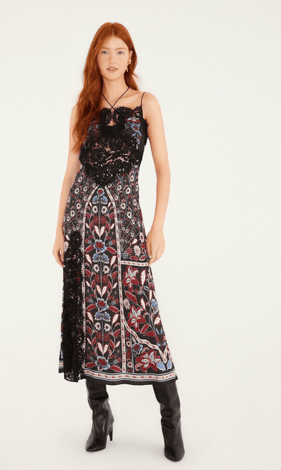 Black Marcelle Lace Lenzing Slip Midi Dress BY FARM RIO