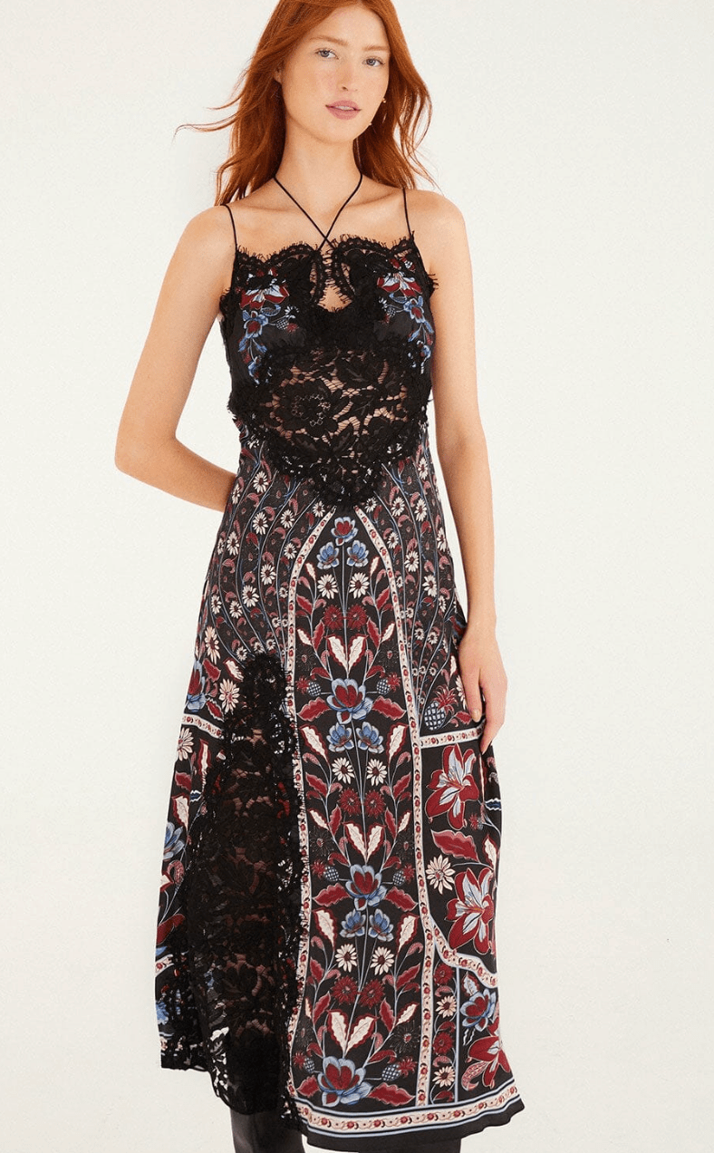 Black Marcelle Lace Lenzing Slip Midi Dress BY FARM RIO