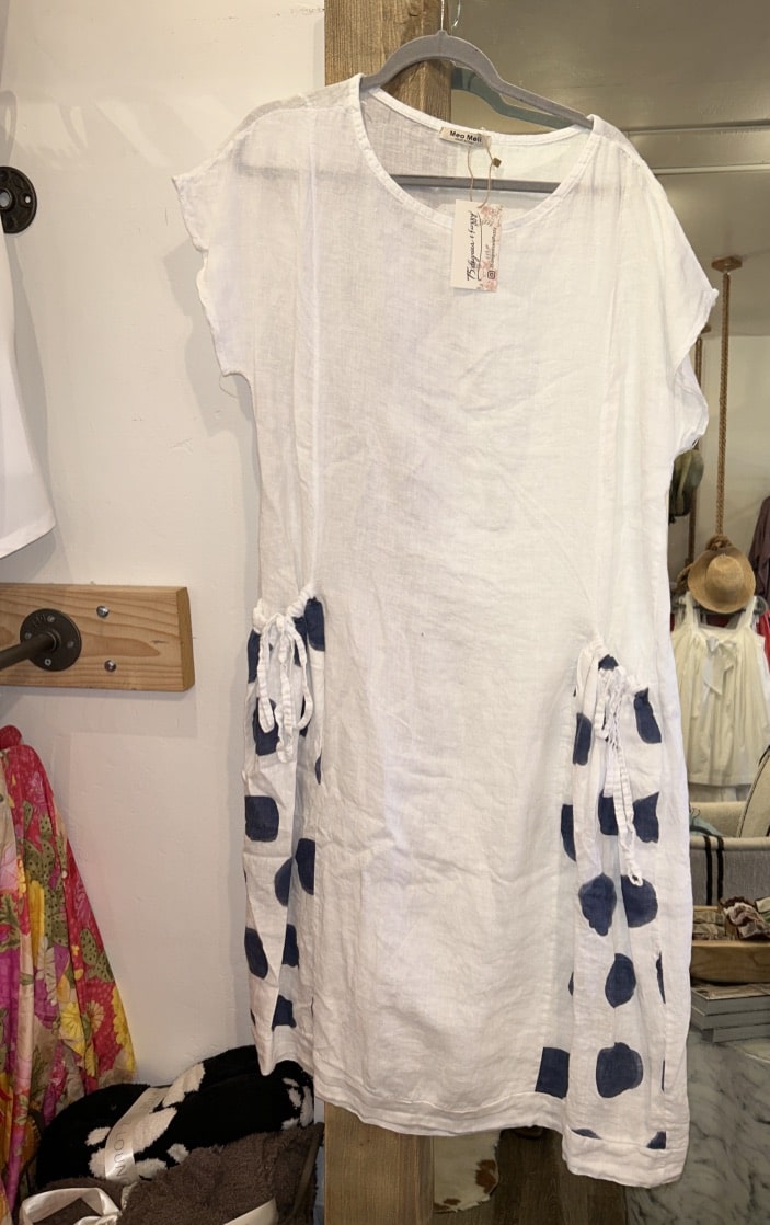 Linen Dress with Blue Polka Dots