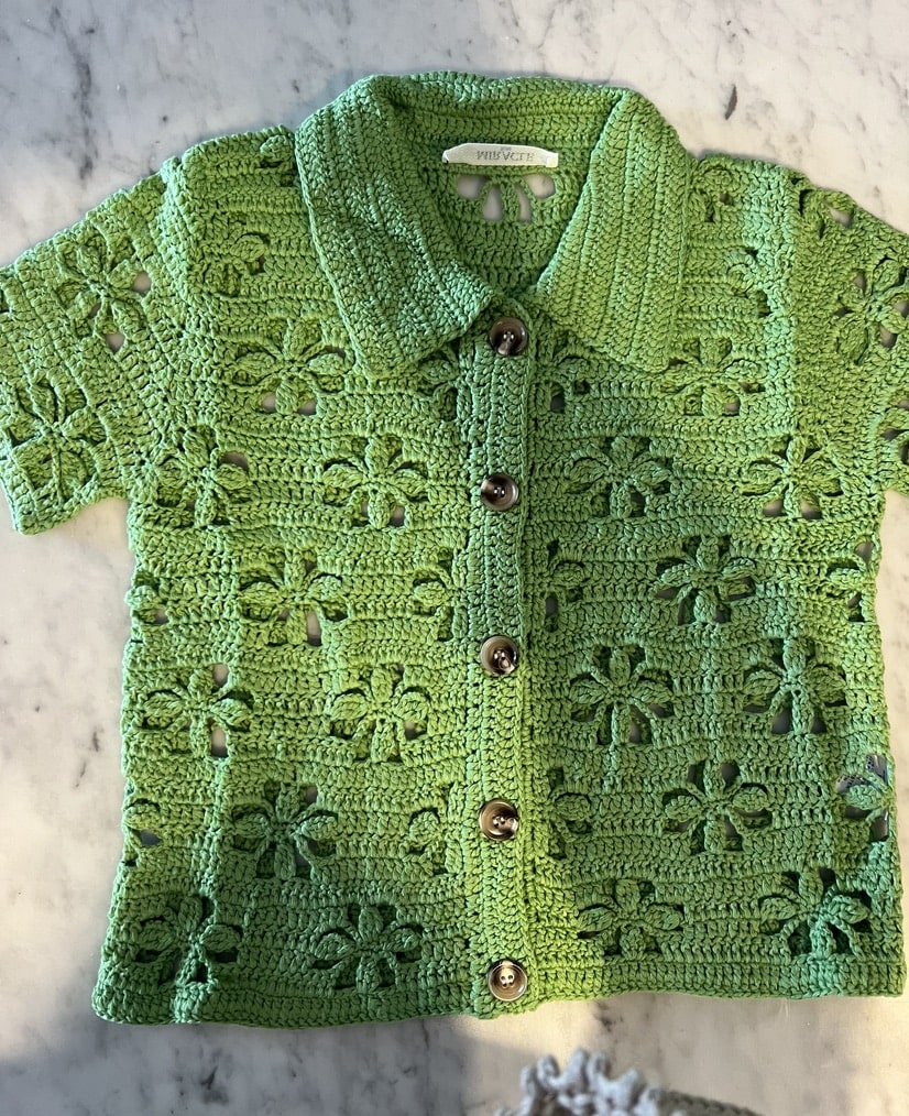 Hand Knit Flower Cardigan