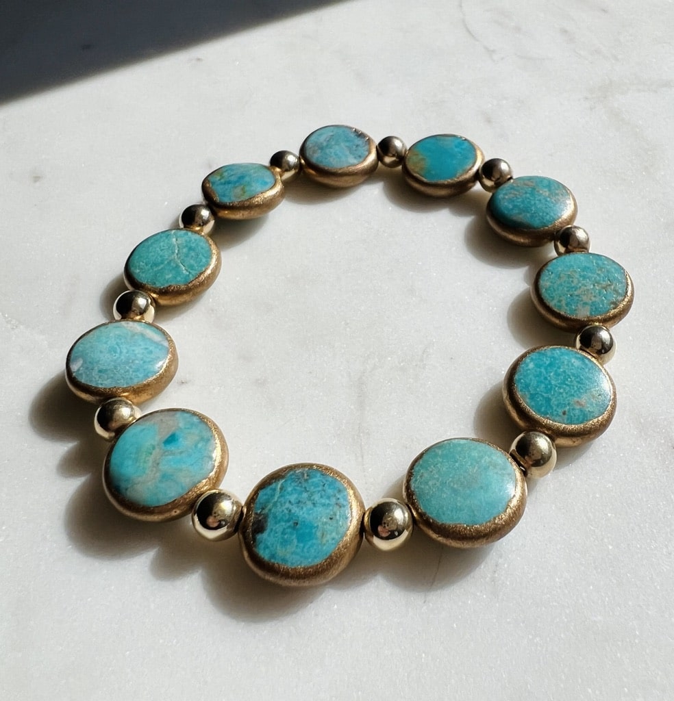 Natural Turquoise Gemstone Bracelet with 4mm 14K Gold Beads