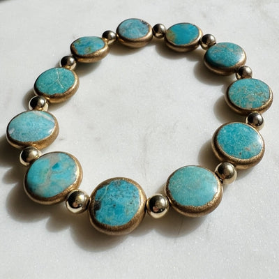 Natural Turquoise Gemstone Bracelet with 4mm 14K Gold Beads