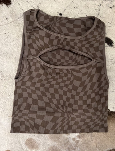 Checkered Cutout Crop Top