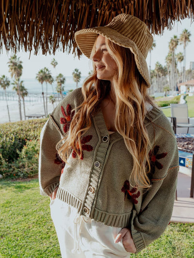 Floral Pattern Button Down Cardigan Sweater