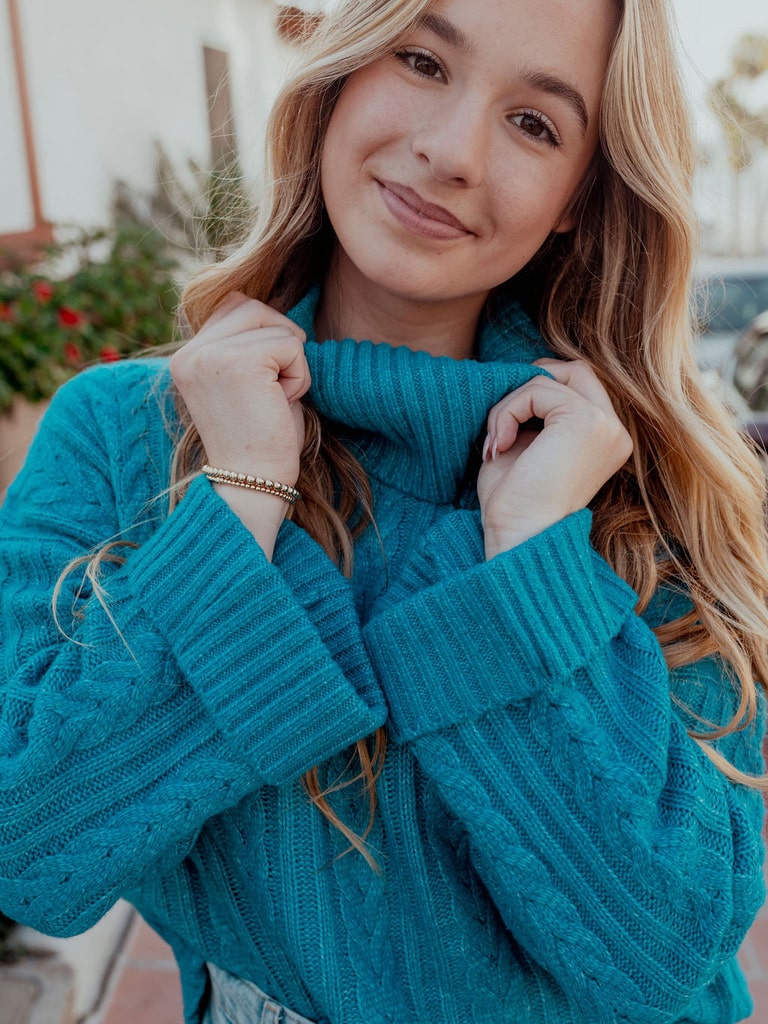 BRAID KNIT TURTLENECK CROPPED SWEATER TOP