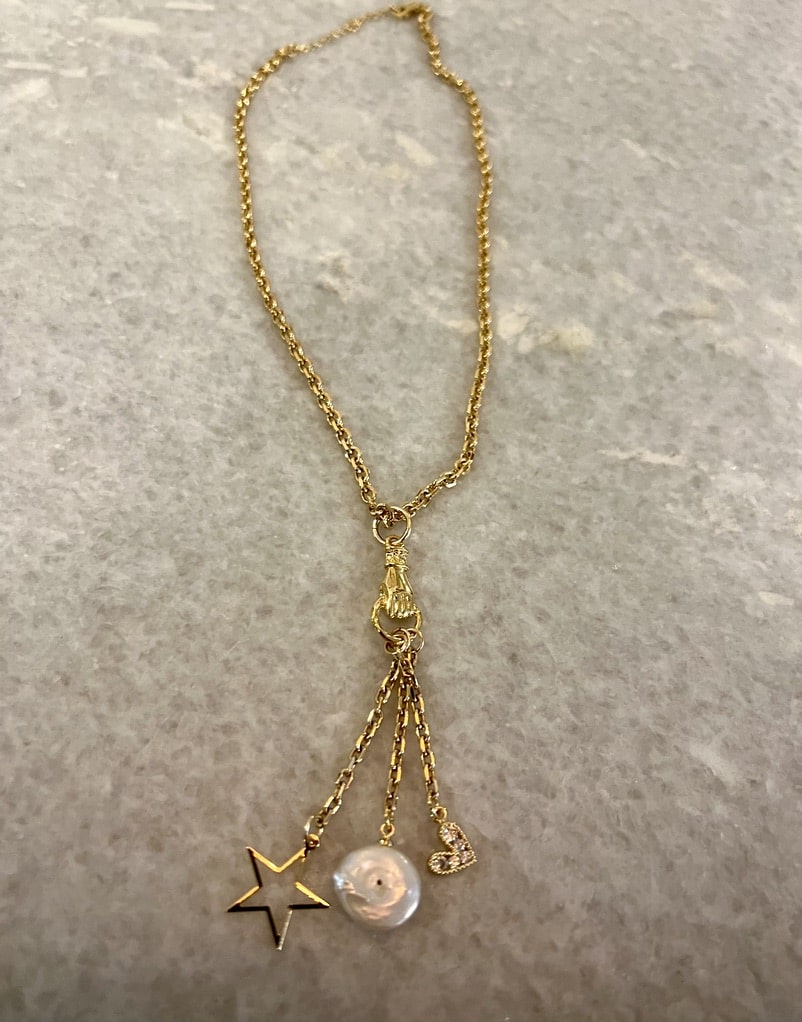 Hannah Gold-Hand & Charms on a Gold Overlay Chain by Paula Rosen