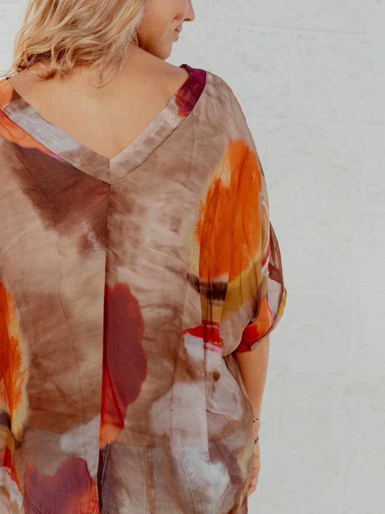 Silk Printed V-Neck Blouse