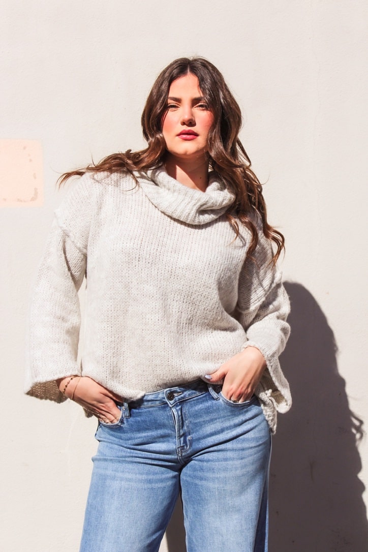 Oversized Drop Sleeve Turtle Neck Sweater by 75