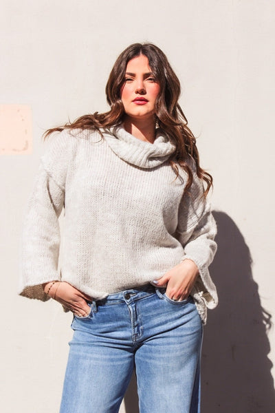 Oversized Drop Sleeve Turtle Neck Sweater by 75