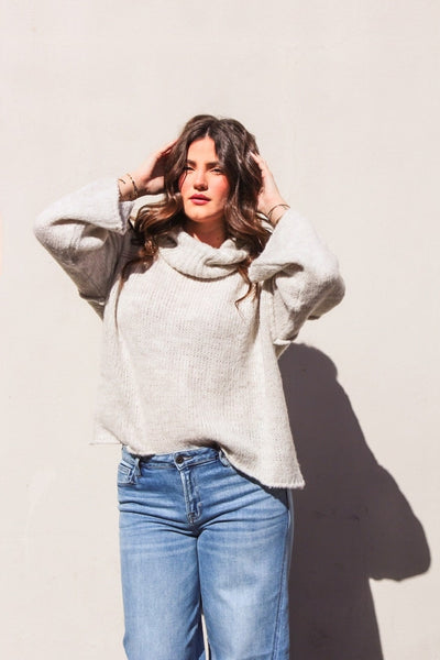 Oversized Drop Sleeve Turtle Neck Sweater by 75