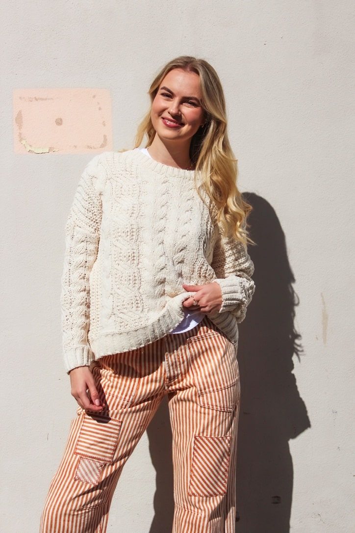 Chenille Crochet Knit Sweater by 75