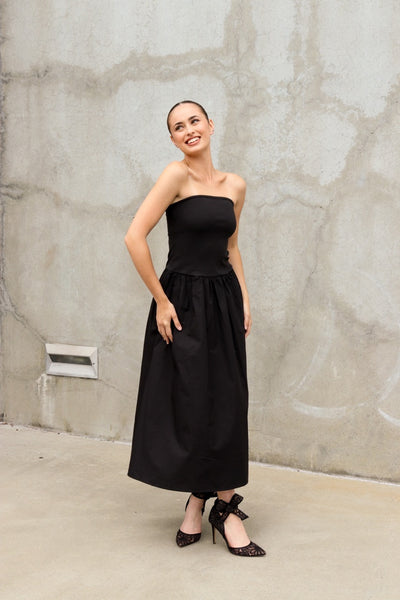 Kai Woven Poplin Strapless Dress by Perfect White Tee