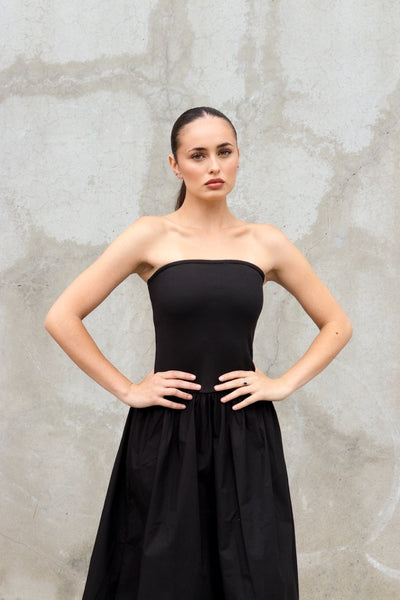 Kai Woven Poplin Strapless Dress by Perfect White Tee