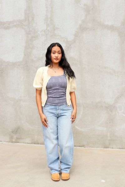Coastal Fog Puff Sleeve Cardigan by 75