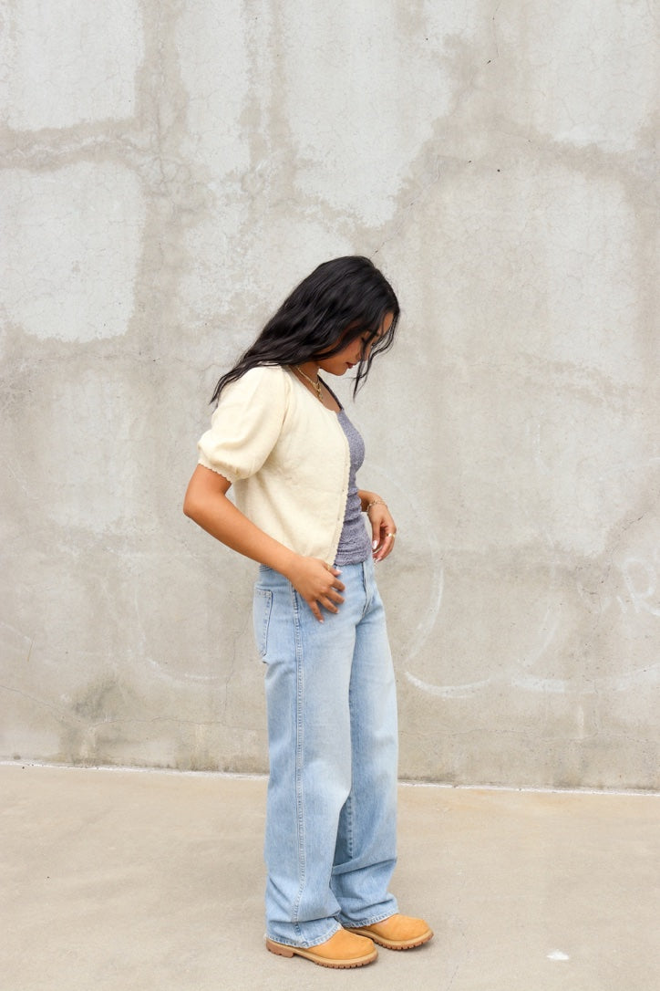 Coastal Fog Puff Sleeve Cardigan by 75