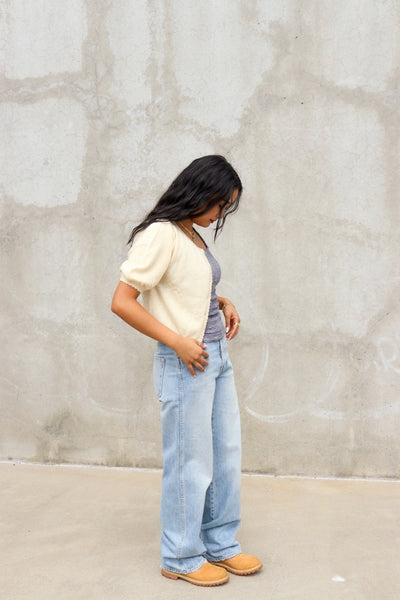 Coastal Fog Puff Sleeve Cardigan by 75