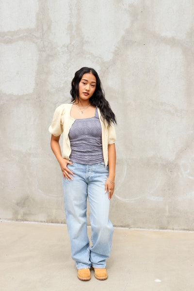 Coastal Fog Puff Sleeve Cardigan by 75