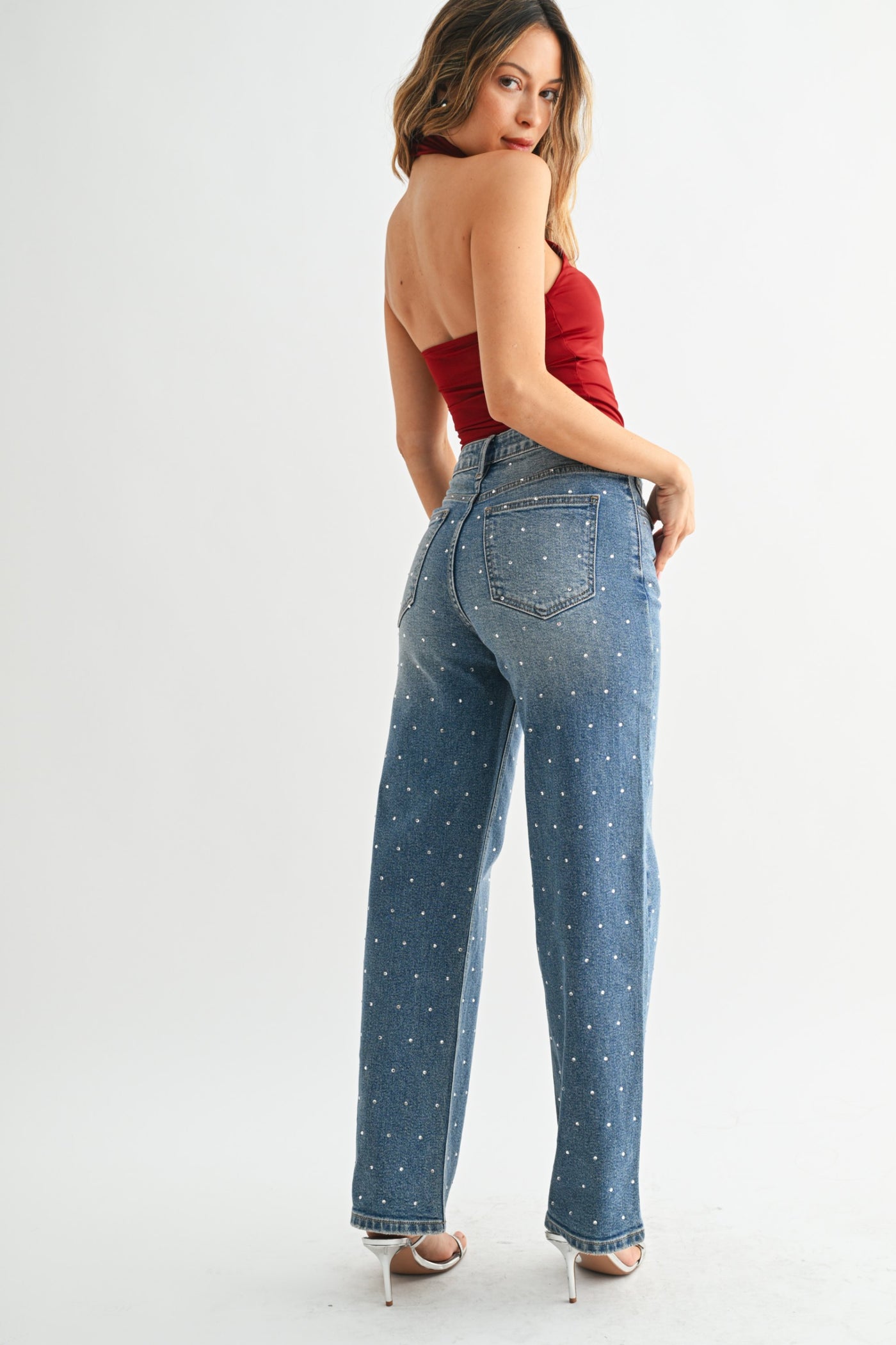 Starlit Sky Rhinestone Denim:  a High Rise Vintage Straight Leg