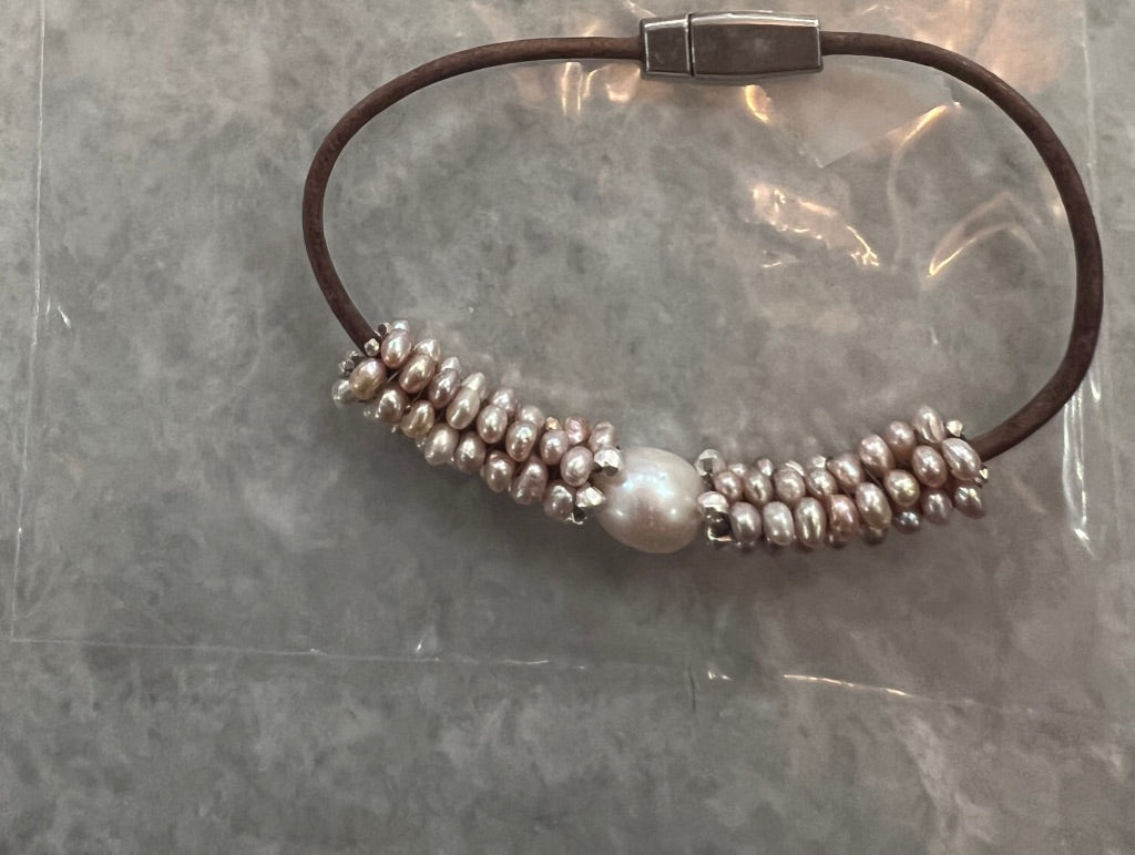 Moon Tide Pearl Leather Bracelet by Martell Studio