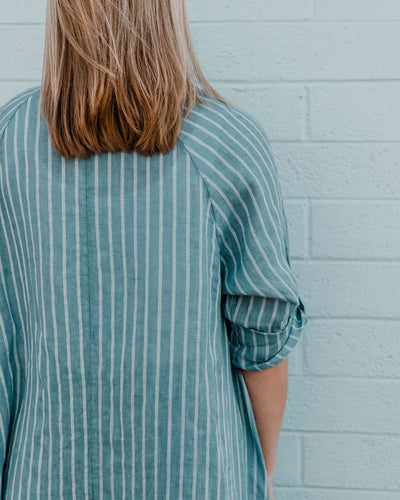 Striped High Low Button Down 100% Linen Dress