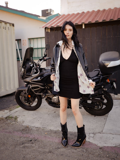 Black V Neck Knit Dress with Cut Outs