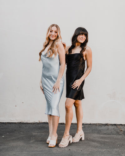 Blue Satin Maxi Dress