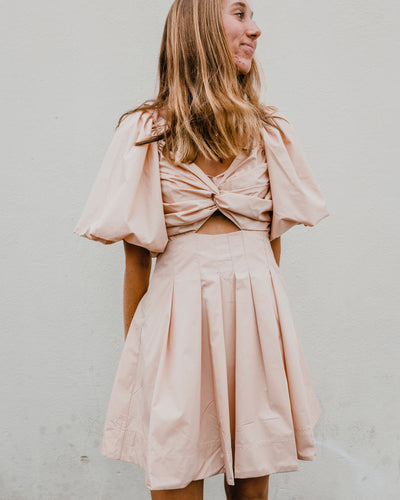 Baby Doll Dress with Cut Out and Puff Sleeves