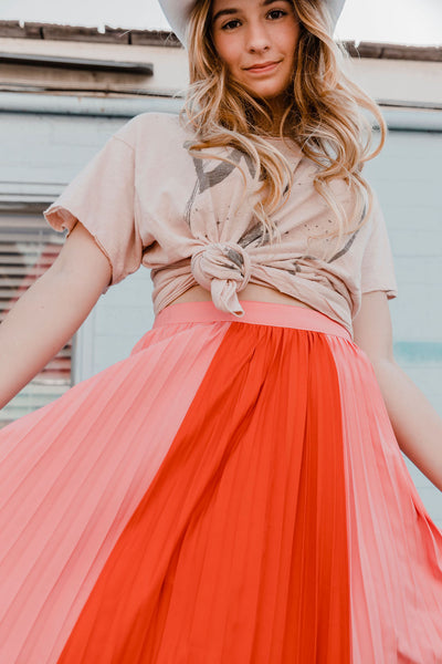Sunset Stylin' Pleated Color Blocked Midi Skirt
