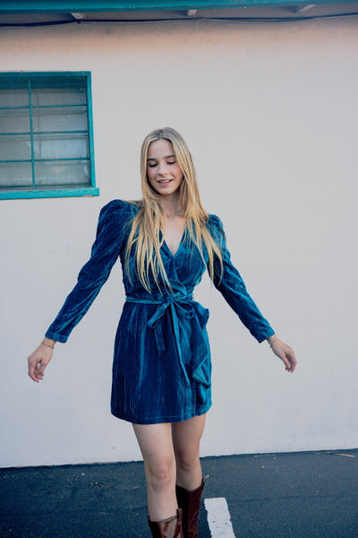 Priscilla Wrap Dress Faux Wrap Velvet Minidress by Adelyn Rae