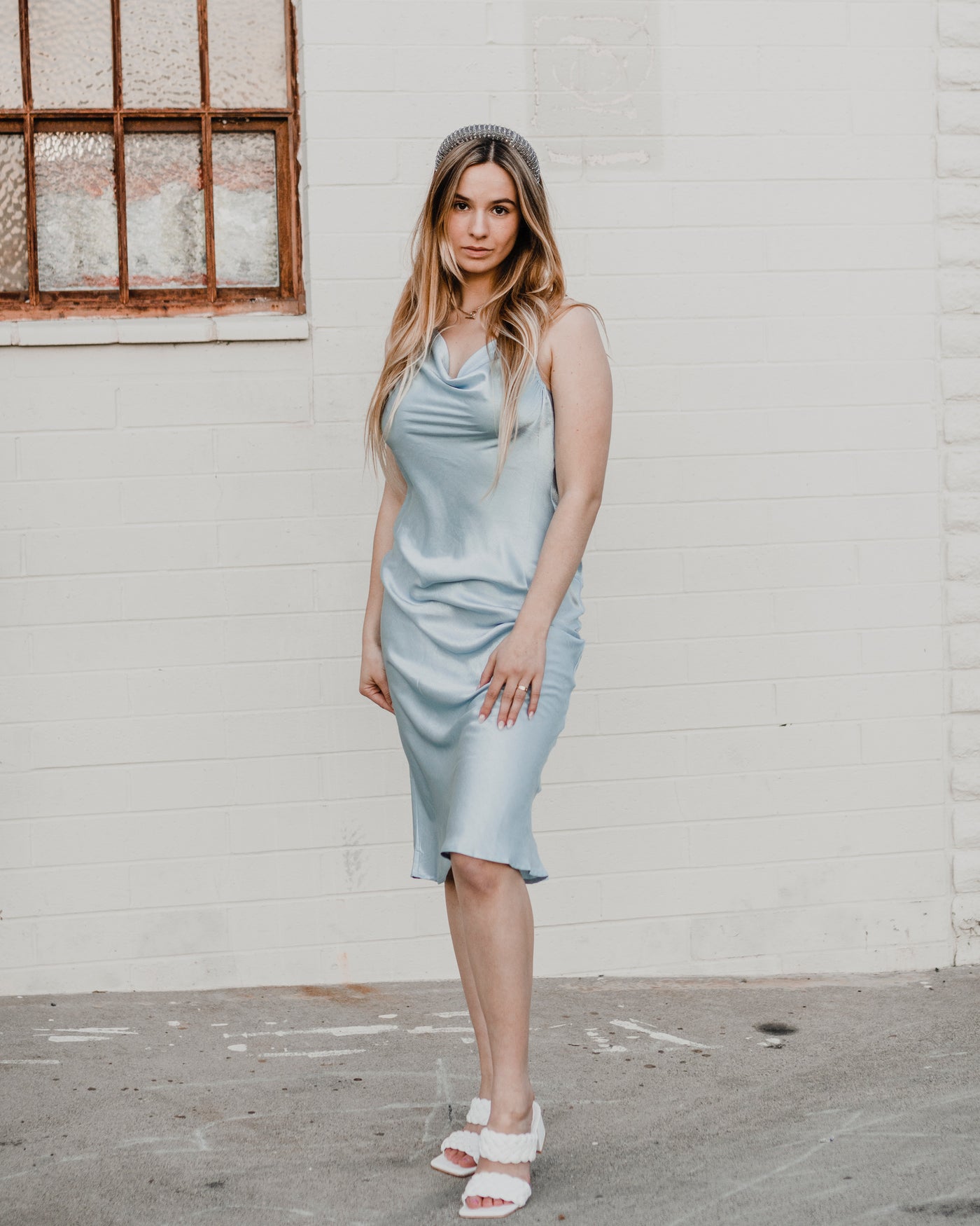 Blue Satin Maxi Dress