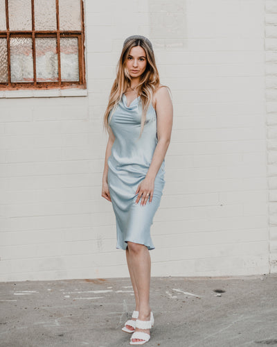 Blue Satin Maxi Dress