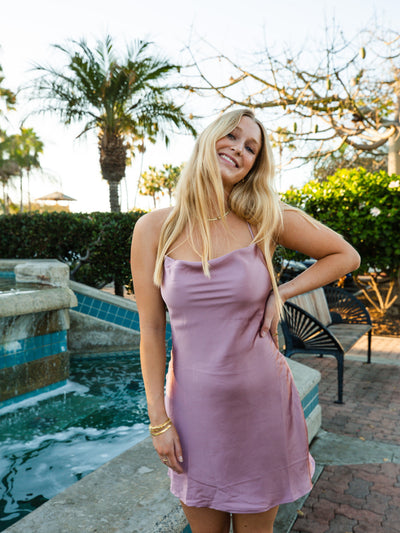 Cowl Neck Criss-Cross Strap Slip Dress