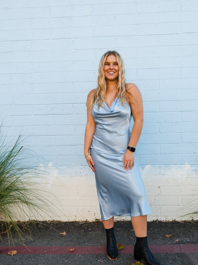 Blue Satin Maxi Dress