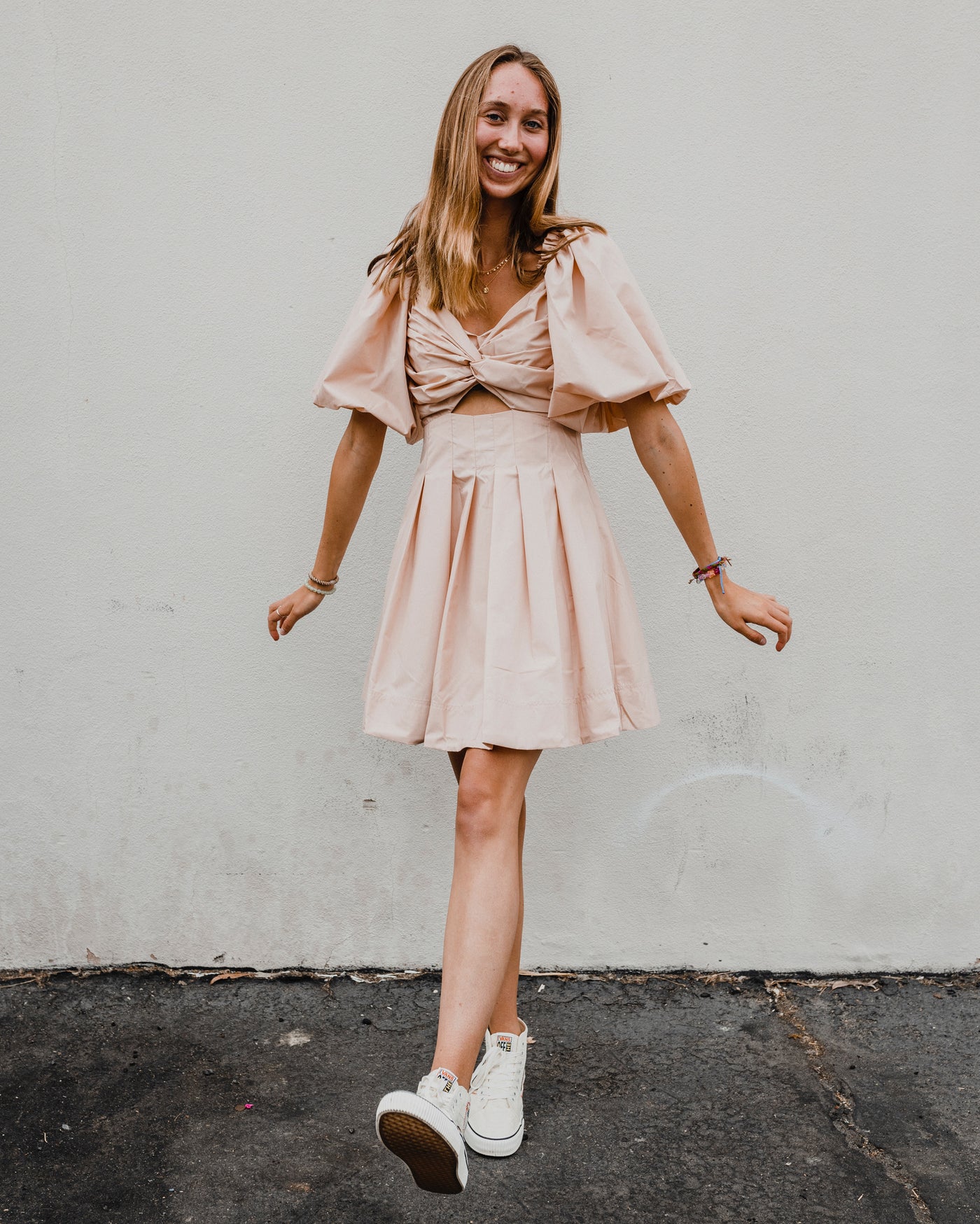 Baby Doll Dress with Cut Out and Puff Sleeves