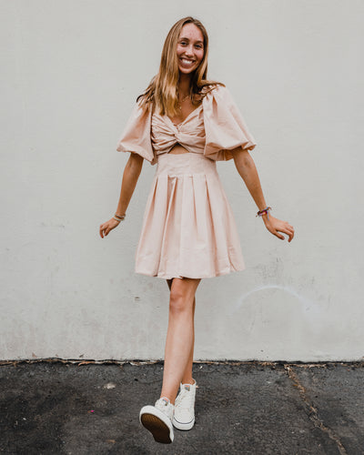Baby Doll Dress with Cut Out and Puff Sleeves