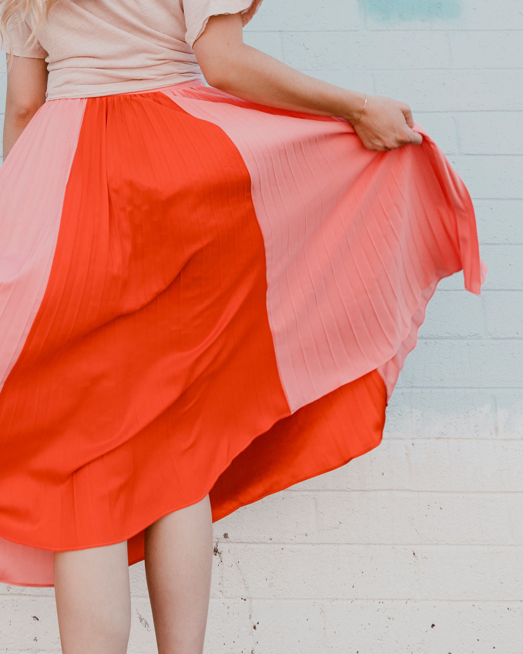Sunset Stylin' Pleated Color Blocked Midi Skirt