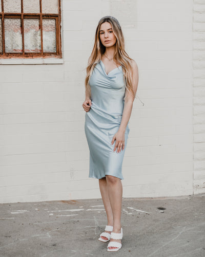 Blue Satin Maxi Dress