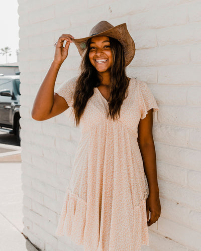 Ditsy Flutter Sleeve Swing Dress
