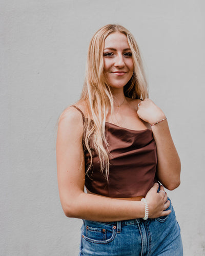 Chocolate Satin Cowl Neck Crop Top