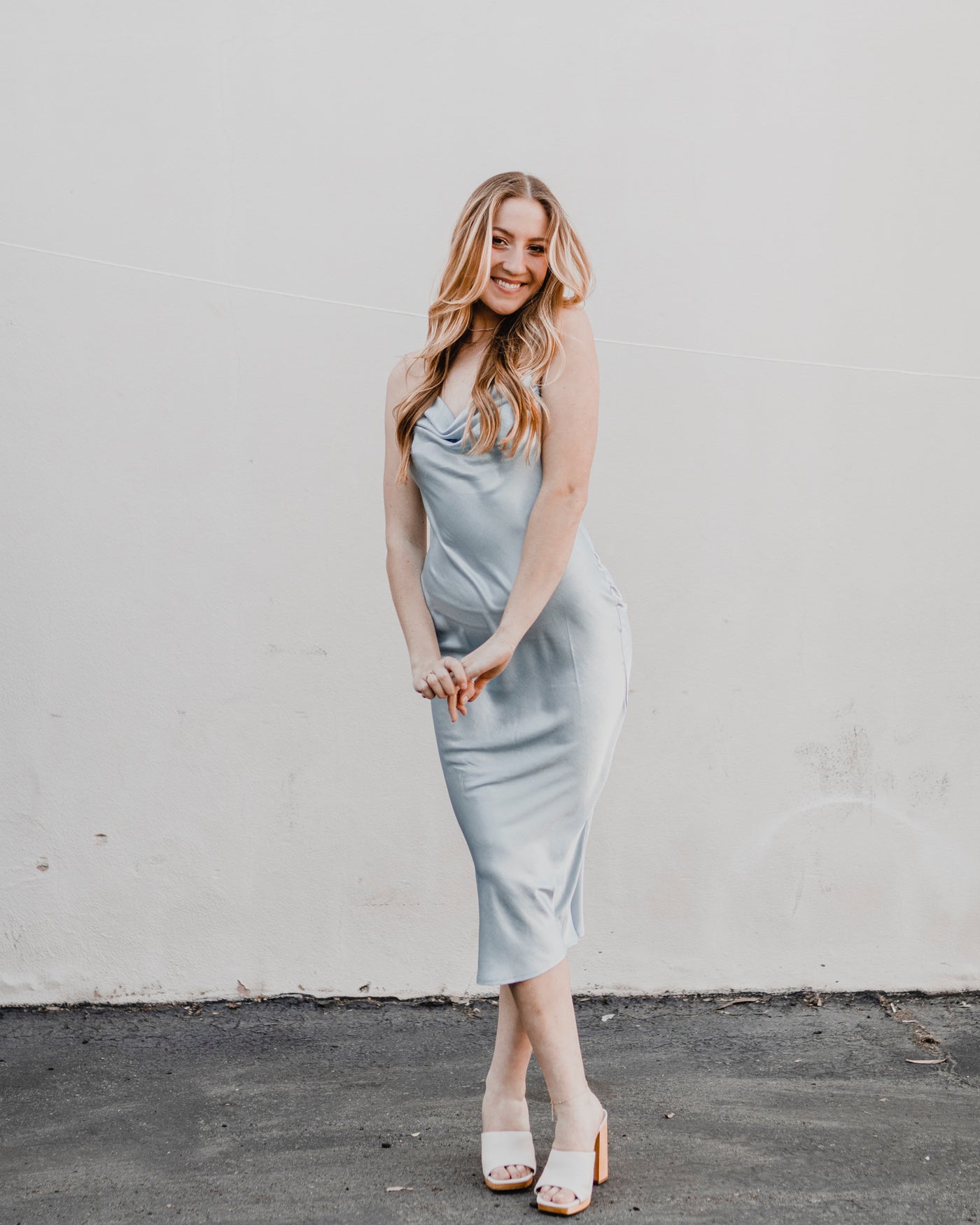 Blue Satin Maxi Dress